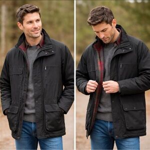 Vintage Eddie Bauer Men’s Black Chore Barn Coat Red Wool Plaid Liner Size M